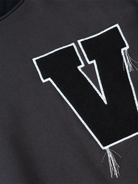 Fake Two Tassel Embroidery Letters Print Hoodie