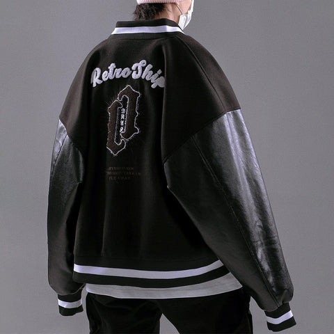 Stitching PU Sleeve Varsity Jacket