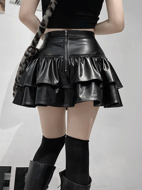 Patchwork Fake Two Pleated Skirt
