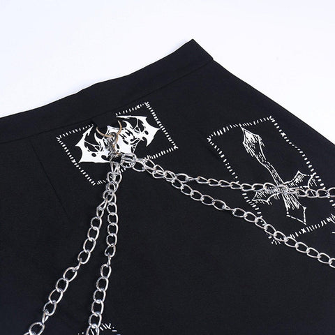 Dark Punk Skeleton Chain Skirt