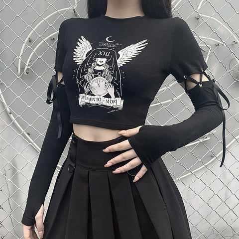 High Waist Print Detachable Long Sleeve T Shirt