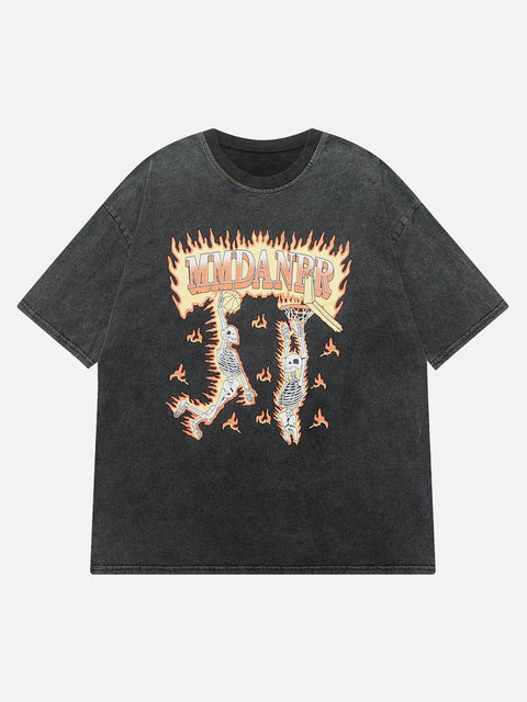 Washed Burning Skeleton Dunk Graphic Tee