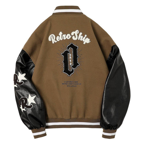 Stitching PU Sleeve Varsity Jacket