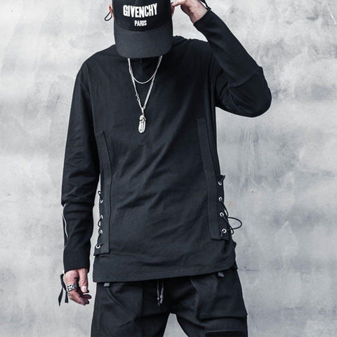 Dark Fake Two Side Bandage Sweatshirt