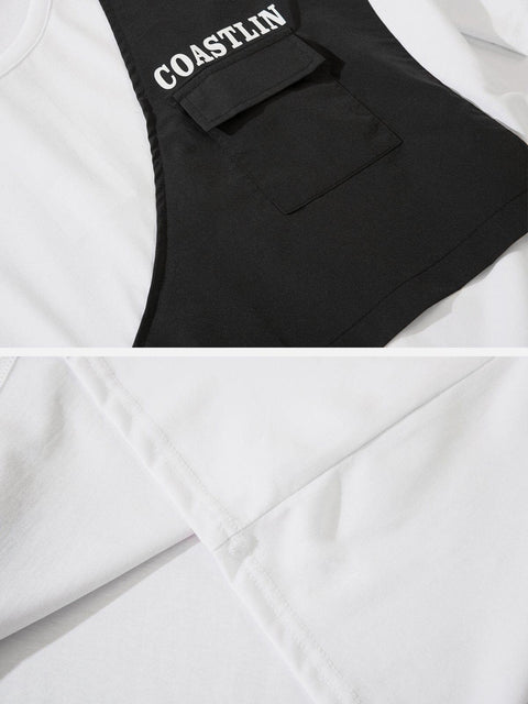 Fake Two Vest Patchwork Tee