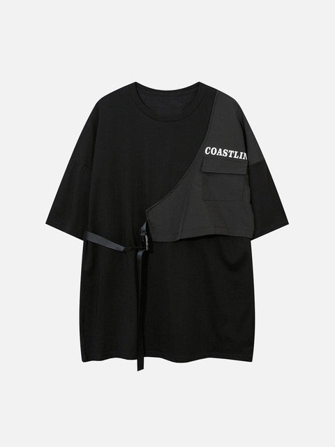 Fake Two Vest Patchwork Tee