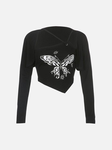 Detachable Irregular Suspenders Long Sleeve T Shirt