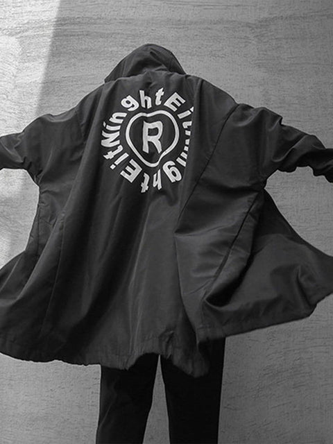 Dark Print Wizard Cloak Mid-length Oversized Jacket