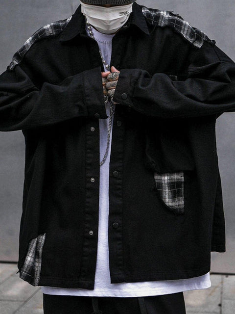 Plaid Patchwork Long Sleeve Shirt