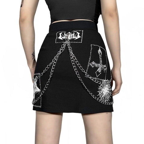 Dark Punk Skeleton Chain Skirt