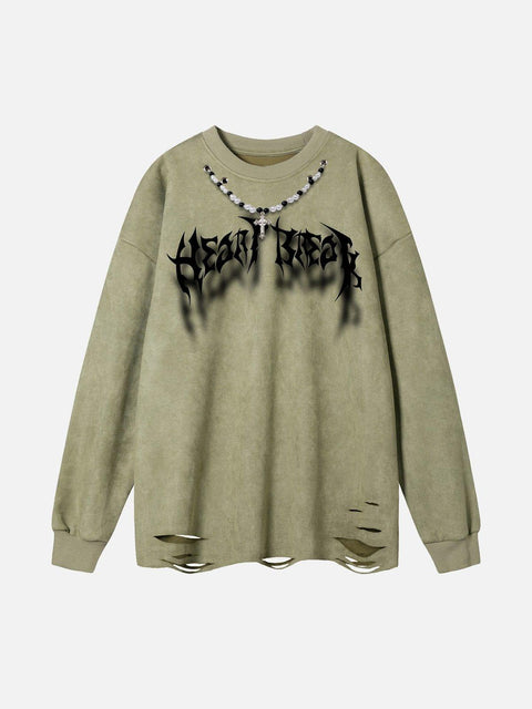 Fuzzy Letters Cut Sweatshirt