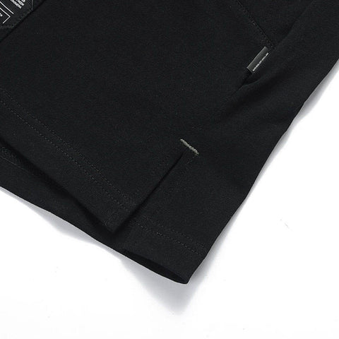Patchwork Disc Buckle Zip Up Pocket Tee