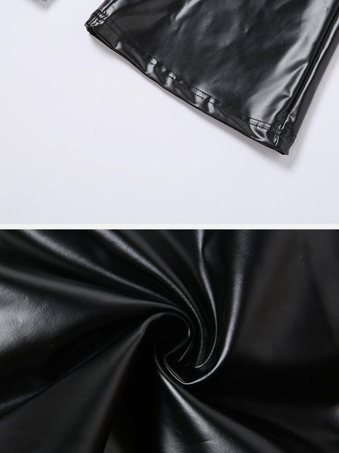 Wide-Leg Strap Slim Fit PU Leather Pant