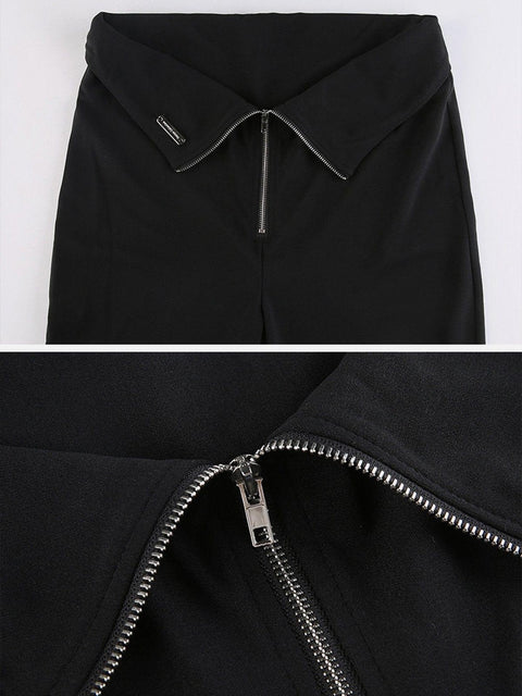 Irregular Zipper Mesh Patchwork Flared Pants