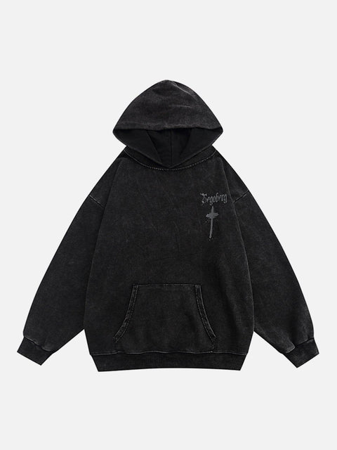 Washed Graffiti Cross Pattern Hoodie