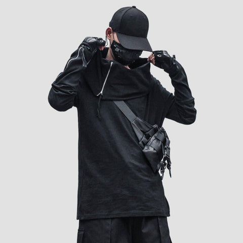 Dark Irregular Turtleneck Zipper Sweatshirt
