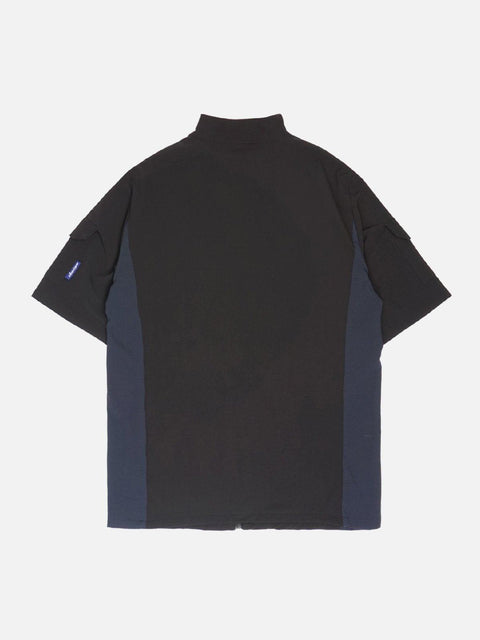 Patchwork Zip Up Function Short Sleeve Shirt
