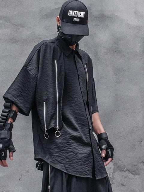 Dark Personalized Zipper Patchwork Shirt