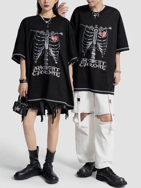 Skeleton Broken Heart Print Tee