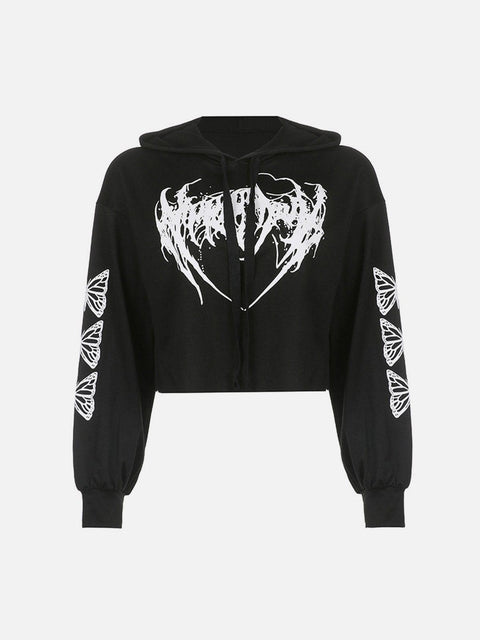 Love Butterfly Print Sleeves Hoodie