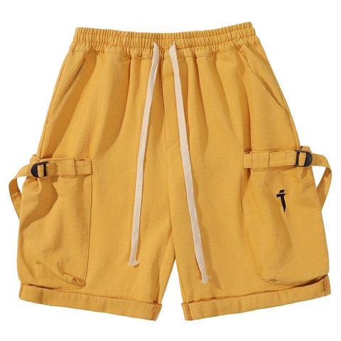 Drawstring Pocket Embroidery Shorts
