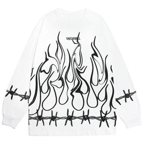 Thorn Fire Flame Cotton Oversized Sweatshirt
