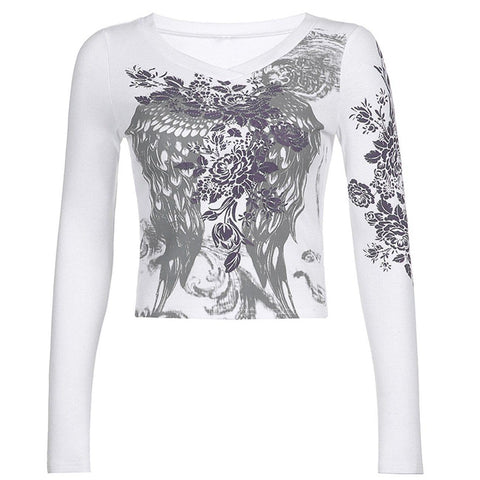Rose Wings Graphic Long Sleeve T Shirt