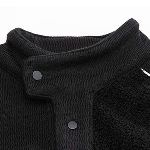 Dark Patchwork Drawstring Sherpa Sweatshirt