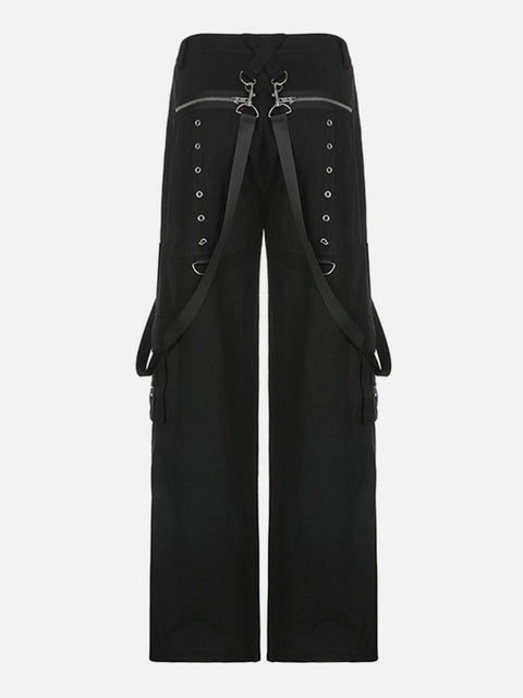 Dark Print Rivet Ribbons Pants