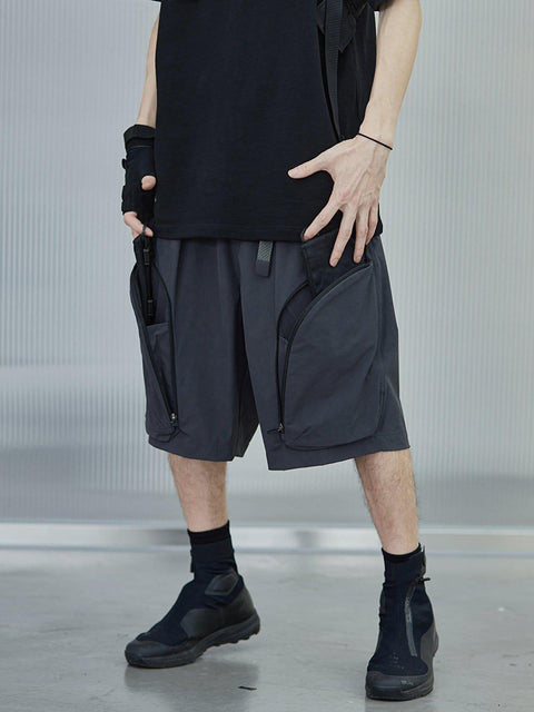 Curved Zip Pocket Cargo Shorts
