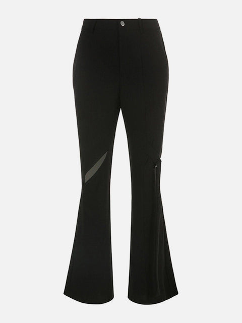Dark Mesh Ribbons Mini Flared Pants