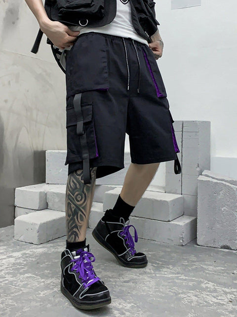 Patchwork Ribbon Cargo Shorts