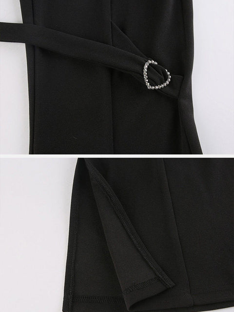 Dark Mesh Ribbons Mini Flared Pants