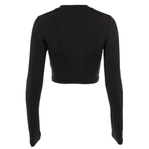 Dark Hollow Out Lace Long Sleeve Crop T Shirt