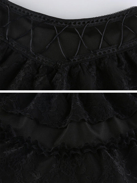 Cross Straps Lace Skirt