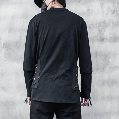 Dark Fake Two Side Bandage Sweatshirt