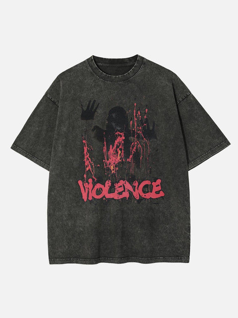 “VIOLENCE” Shadow Ghost Graphic Washed Tee