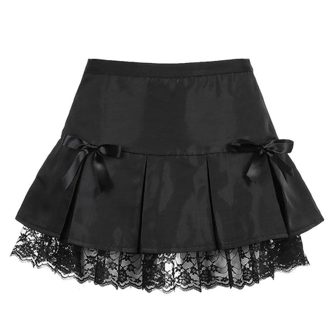 Sexy Short Bow Decorated Lace Pleated Skirt