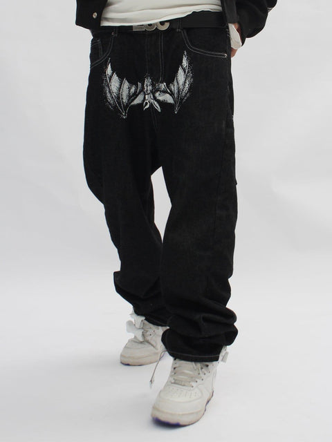 Bat Face Print Jeans