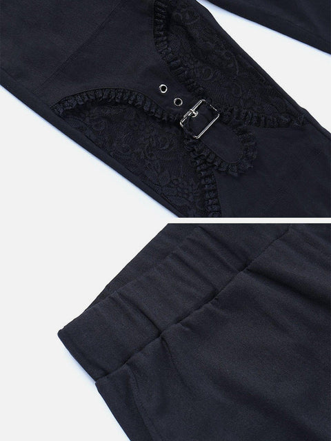 Hole Lace Patchwork Flared Pant