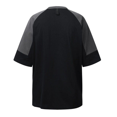 Patchwork Disc Buckle Zip Up Pocket Tee