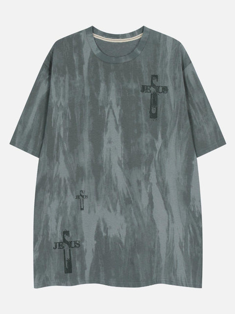 Washed Tie Dye Cross Letters Graphic Tee