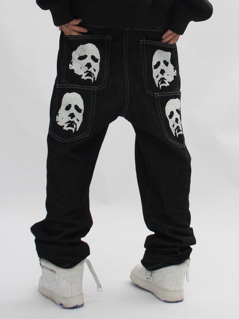 Bat Face Print Jeans