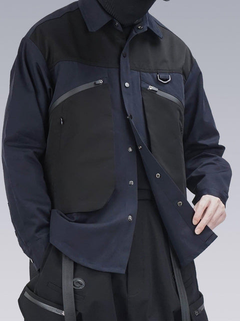 Patchwork Big Pockets Long Sleeve Shirt