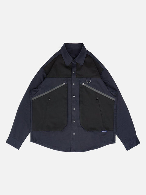 Patchwork Big Pockets Long Sleeve Shirt