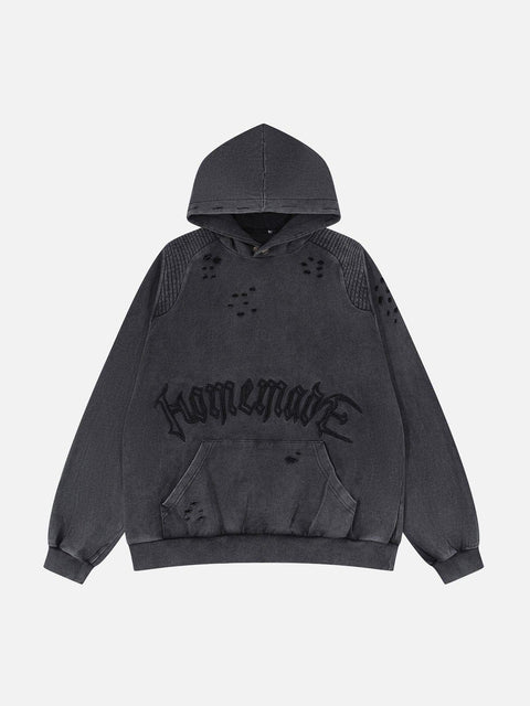 Washed Cut Embroidery Letters Hoodie