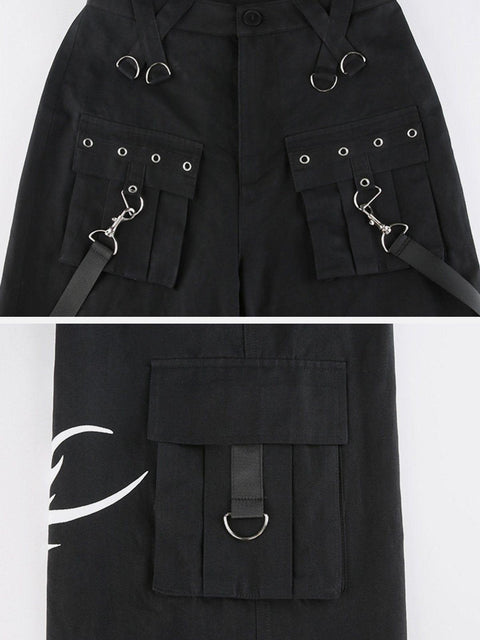Dark Print Rivet Ribbons Pants