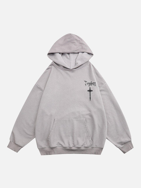 Washed Graffiti Cross Pattern Hoodie