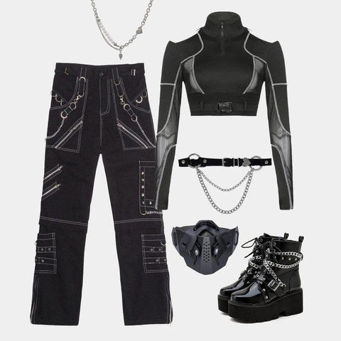 Punk Open Thread Chain Pants