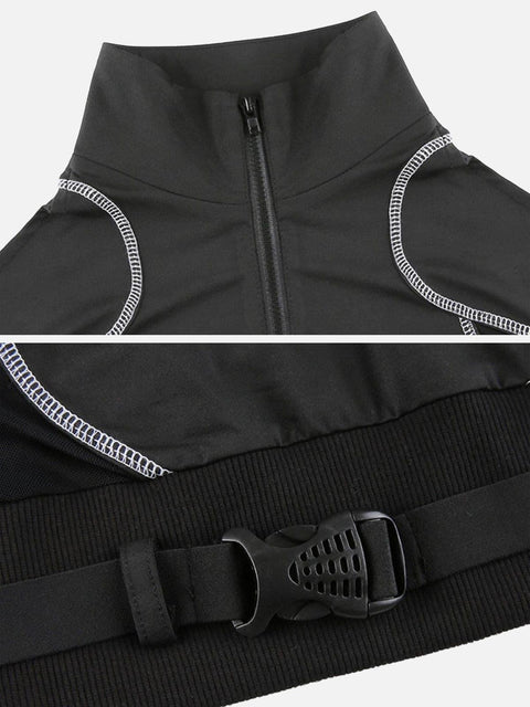 Techwear Mesh Buckle Cropped Long Sleeve T-Shirt